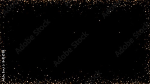 Golden particles forming animated border frame on black background with empty center
