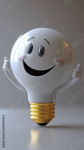 Happy Smiling Light Bulb Giving Thumbs Up Gesture.