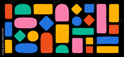 Organic hand-drawn vector frame shapes. Abstract rectangles, rounded boxes, irregular bubble forms. Square, oval, round, rhombus, and arch elements. Freeform sketched bg. Fun playful speech textboxes