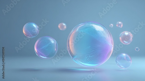 Radiant Blue Spheres Suspended in Liquid Glass – Macro Science Visual for Generative AI and Digital Wellness Branding