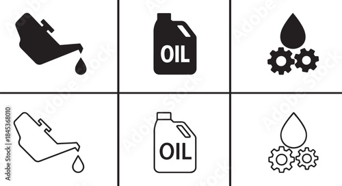 Oil engine motor silhouette icon set isolated on white background for automotive service design.