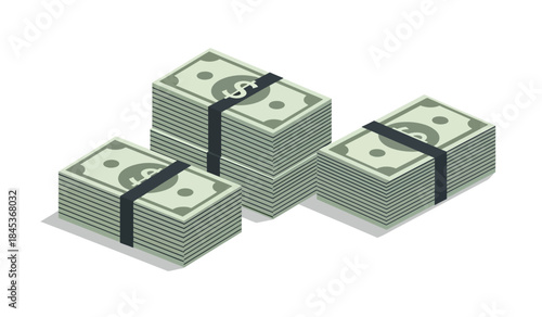 Stacks of american currency are neatly arranged in a minimalistic illustration depicting wealth finance and potential economic growth as a visual concept