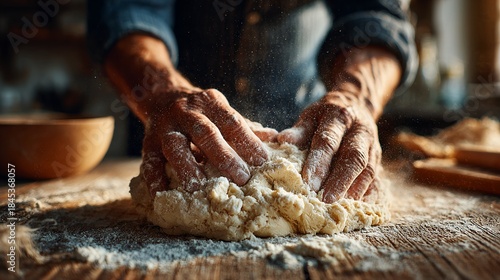 Textured Wheat Flour Composition Being Stretched for Artisanal Breadmaking – Tactile Visual for Sustainable Food Innovation Campaign