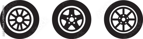 Car wheel silhouette vector icon set isolated on white background for automotive design.