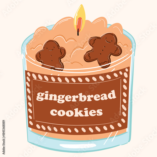 Gingerbread Cookies In Glass Jar With Label Artwork, Cozy Holiday Treat Scene