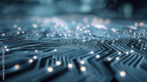 View of Technology Circuit Lines in a Soft Blue Field With Space for Text and Design Elements