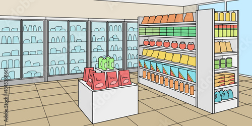 Grocery store shop interior color graphic sketch illustration vector 