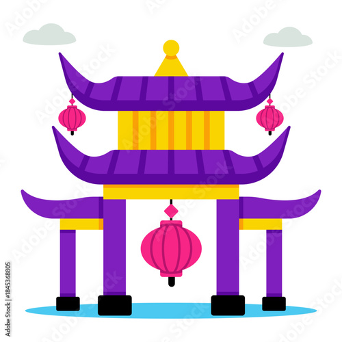 Modern design illustration of Chinese temple 