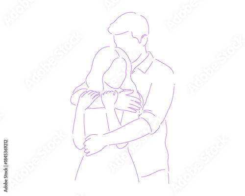 Man Hugging Woman from Behind Lineart Illustration