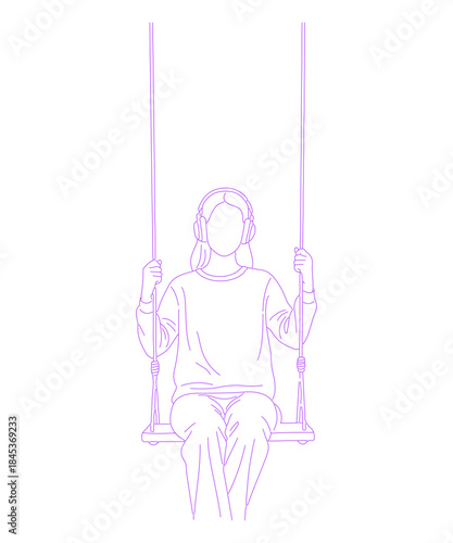 Person Listening to Music on Swing Lineart Illustration
