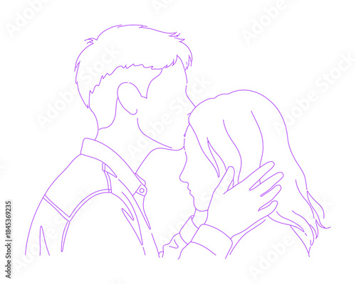 Couple Forehead Kiss Lineart Illustration