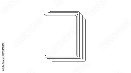 Minimalist Black and White Line Drawing of Multiple Overlapping Tablets or Cards