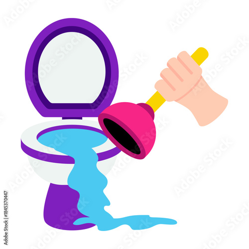 Toilet cleaning icon in flat design 