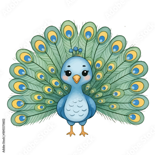 Kawaii Style Peacock Mascot for Children's Design.