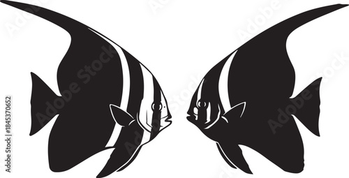 Two black batfish silhouettes facing each other on a white background