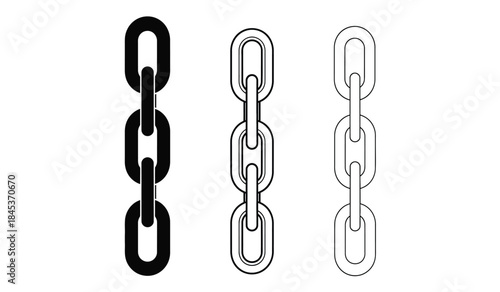 A minimalist illustration showcases three distinct chain links progressing from solid black to white outline emphasizing form and contrast high quality professional detailed