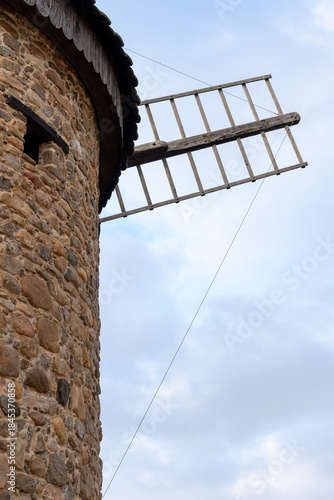 Old reconstructed stone windmill close-up