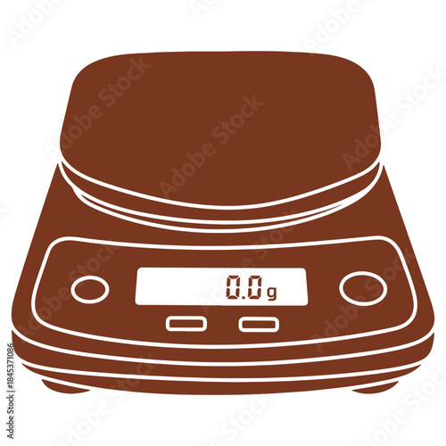 Brown digital kitchen scale with display showing zero grams on white background