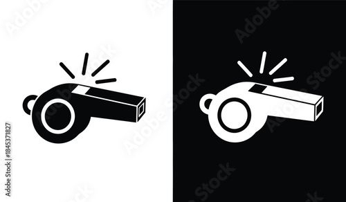 A striking visual representation showcases a referee s whistle in contrasting black and white designs highlighting its iconic shape and signaling functionality