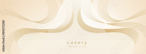 Luxury Cream and Beige Abstract Background with golden lines. Elegant wave shape for premium design, branding layout, and wedding event.