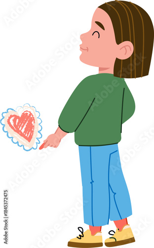Girl Drawing Heart Doodle Cartoon