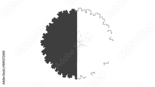 Fractal Divided Circle Black and White Isolated on White Background
