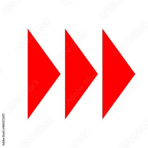 三角矢印アイコン｜進行・ステップ・方向を表すシンボル　赤　Three Triangle Arrows Icon in a Row – Direction, Progress, Step Symbol