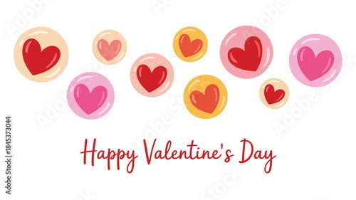 A flat vector of transparent bubbles floating with hearts inside on white background for valentine's day