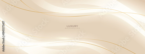 Luxury Cream and waves abstract Background with golden lines. Elegant wave shape for premium design, branding layout, and wedding event.