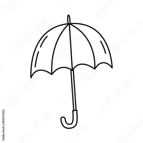 Umbrella cane with a curved handl in line art style. Autumn season, weather forecast, rain, downpour. Vector illustration isolated, editable strokes