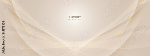 Luxury Cream and Beige Abstract Background with golden lines. Elegant wave shape for premium design, branding layout, and wedding event.