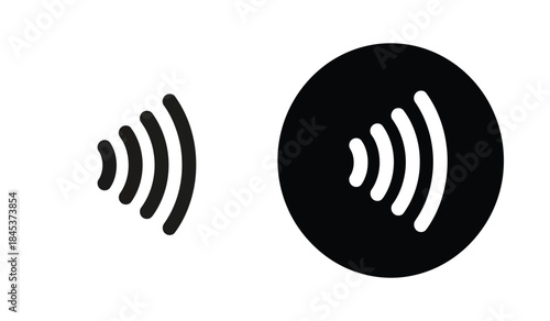 A minimalist illustration depicts two black and white icons representing sound waves visually communicating audio or wireless communication signals high quality professional detailed