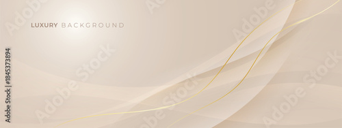Luxury Cream and Beige Abstract Background with golden lines. Elegant wave shape for premium design, branding layout, and wedding event.
