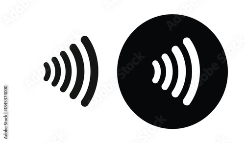 a simple visual representation displaying two black icons with radiating white lines suggesting sound waves or audio signals isolated on white high quality