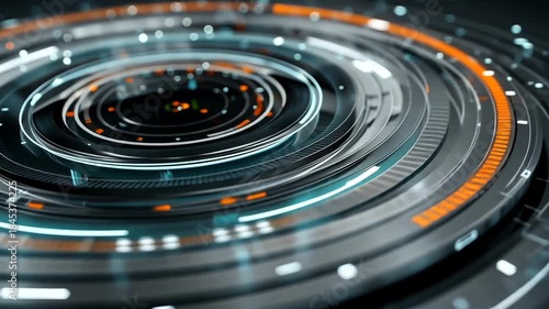 Abstract Circular Design with Futuristic Digital Elements and Vivid Light Effects