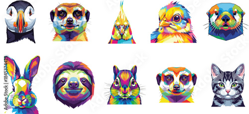 Vibrant Geometric Animal Portraits Collection