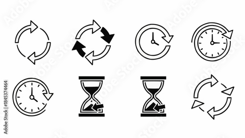Collection of Time and Cycle Icons Representing Time Flow and Repetition.