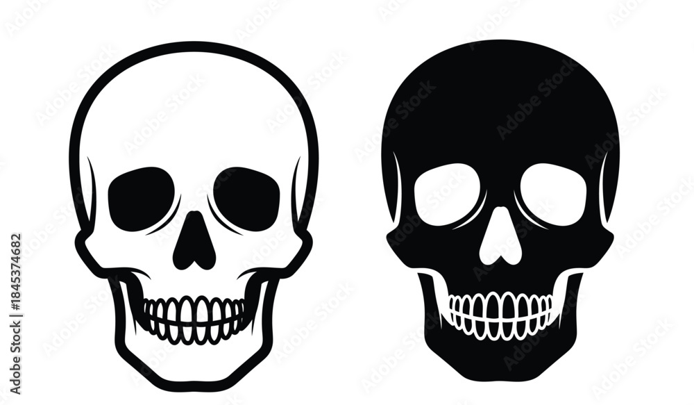 Fototapeta premium a stark depiction of two human skulls in a black and white illustration showcasing the anatomical structure and symbolic representation of mortality