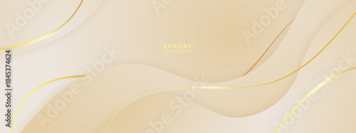 Luxury Cream and waves abstract Background with golden lines. Elegant wave shape for premium design, branding layout, and wedding event.