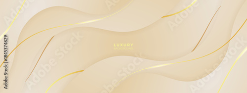 Luxury Cream and waves abstract Background with golden lines. Elegant wave shape for premium design, branding layout, and wedding event.