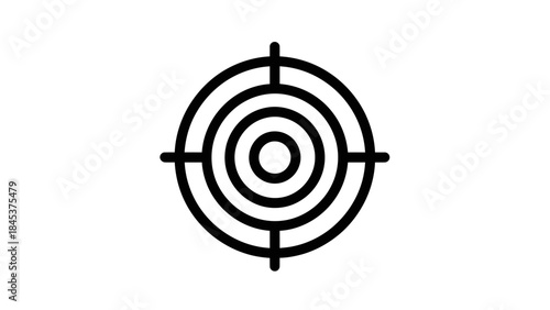 Minimalist black and white target icon with concentric circles and crosshair design for visual