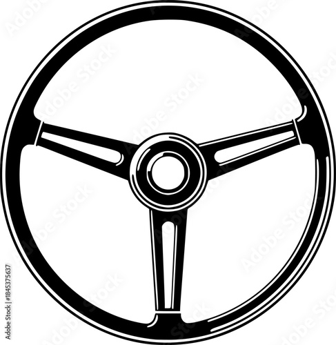 Vintage steering wheels illustration in black and white on a white background
