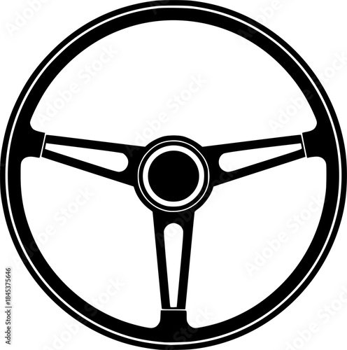 Vintage steering wheels illustration in black and white on a white background
