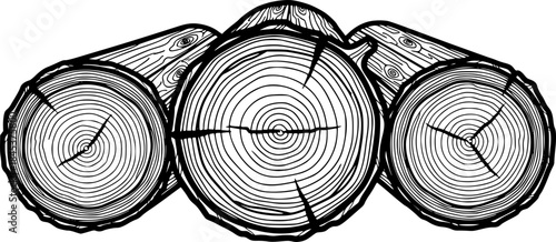 Detailed illustration of three wood logs with visible grain and rings
