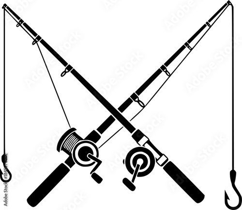 Fishing rods illustration in black and white, perfect for angling concepts
