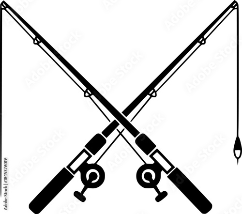 Fishing rods illustration in black and white, perfect for angling concepts
