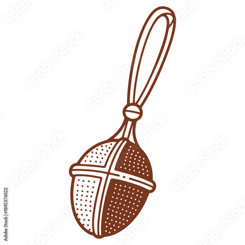 Brown wooden spoon with string handle isolated on white background