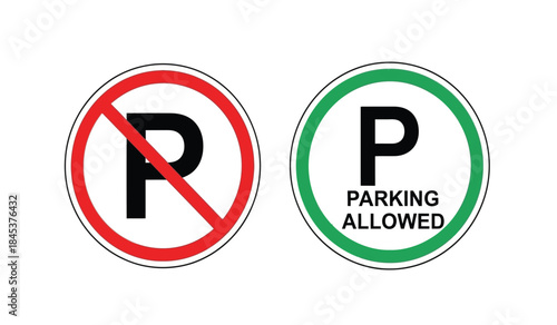 A visual comparison of parking regulations is shown with a red circle and slash over a p and a green p sign indicating allowed