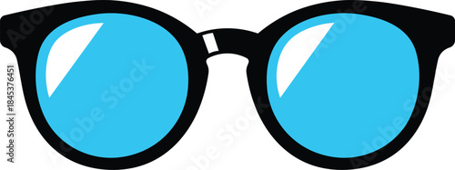 Black framed eyeglasses with bright blue lenses and white highlights spectacles eyewear