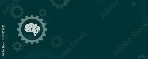 Brain Integrated with Gear Wheel Artificial Intelligence Concept Vector Graphic with Copy Space